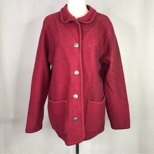L.L. Bean boiled wool sweater jacket cranberry red buttons patch pockets Small